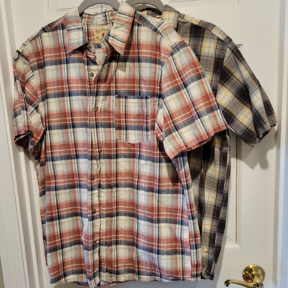 TWO REDHEAD Men's Plaid Short Sleeve Shirts